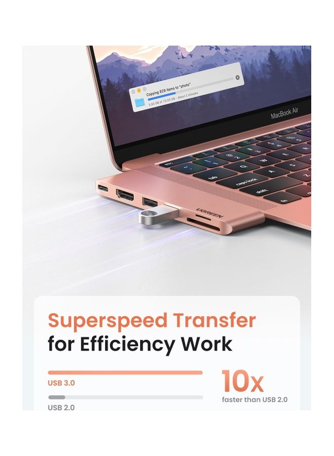 Ugreen - USB C Hub for MacBook Pro 6-In-2 Type C Hub Adapter with 4K HDMI Thunderbolt 3 USB-C Port SD TF Card Reader Rose Gold - Image 1