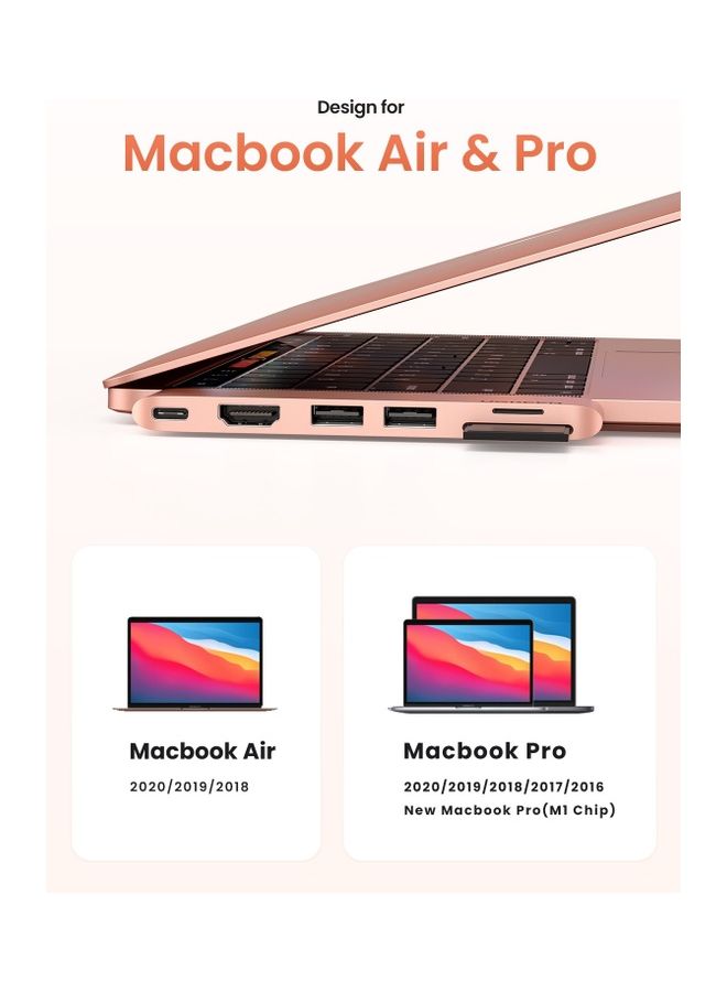 Ugreen - USB C Hub for MacBook Pro 6-In-2 Type C Hub Adapter with 4K HDMI Thunderbolt 3 USB-C Port SD TF Card Reader Rose Gold - Image 1