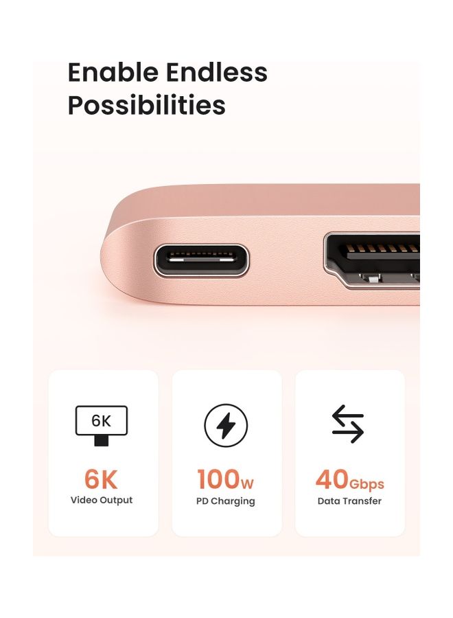 Ugreen - USB C Hub for MacBook Pro 6-In-2 Type C Hub Adapter with 4K HDMI Thunderbolt 3 USB-C Port SD TF Card Reader Rose Gold - Image 1