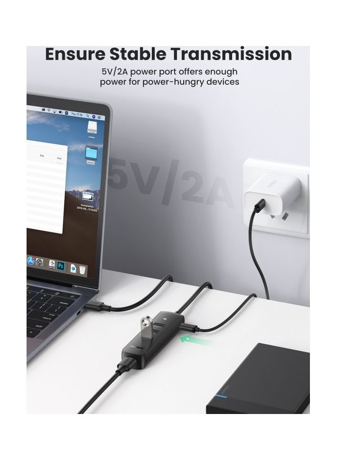 Ugreen - USB 3.0 Hub 4-Port USB  Adapter 5Gbps High-Speed Data Extender  Compatible for Surface Pro MacBook Mac Mini iMac XPS PS5 USB Flash Drive 0.25M Cable Black - Image 1