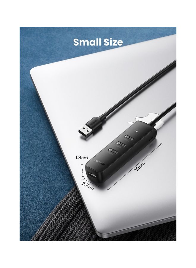 Ugreen - USB 3.0 Hub 4-Port USB  Adapter 5Gbps High-Speed Data Extender  Compatible for Surface Pro MacBook Mac Mini iMac XPS PS5 USB Flash Drive 0.25M Cable Black - Image 1
