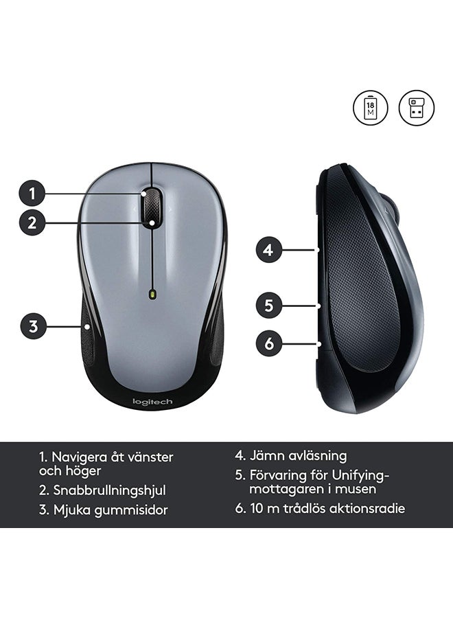 Logitech - M325 Wireless Mouse, 2.4 GHz with USB Unifying Receiver, 1000 DPI Optical Tracking, 18-Month Life Battery, PC/Mac/Laptop Silver/Black - Image 1