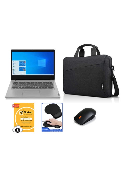 Ideapad 3 (Upgraded Version) Laptop With 14-Inch Display, Celeron N4020 Processer/4GB RAM/128GB SSD/Intel UHD Graphics With Mouse Pad + Norton Anti Virus + Mouse + (Upgraded Version) Laptop Bag English/Arabic Grey