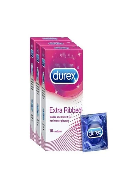 Extra Ribbed Condoms - 10 Count - Pack of 3