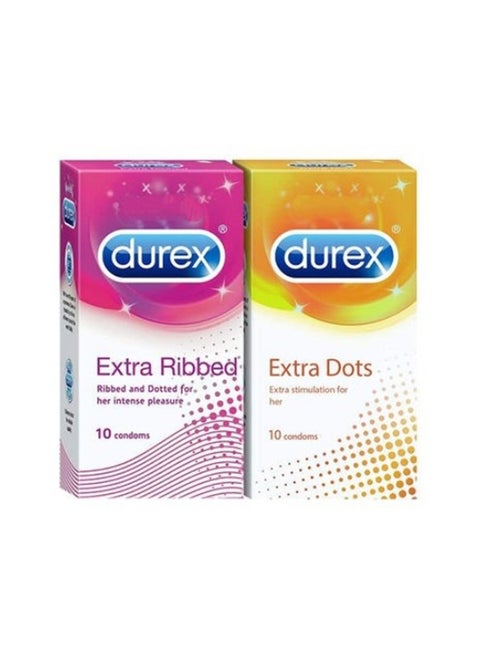 Combo Of 10 Extra Ribbed & 10 Extra Dots Condoms