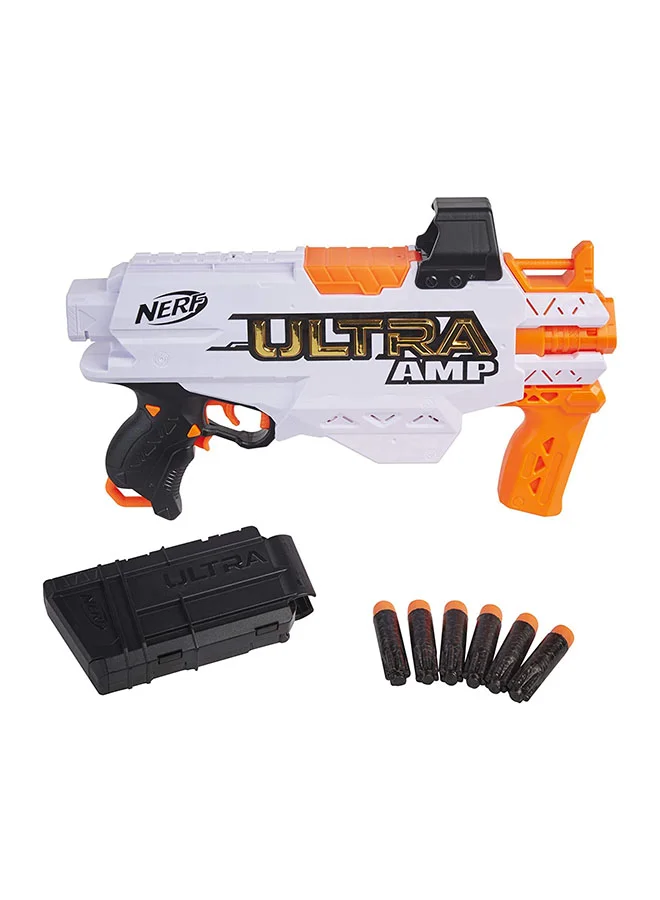 NERF Ultra Amp Motorized Blaster – 6-Dart Clip, Integrated Sight & 6 Compatible Only Nerf Ultra Darts for Farthest-Flying Action, Requires Batteries, Perfect for Kids Boys Aged 8+