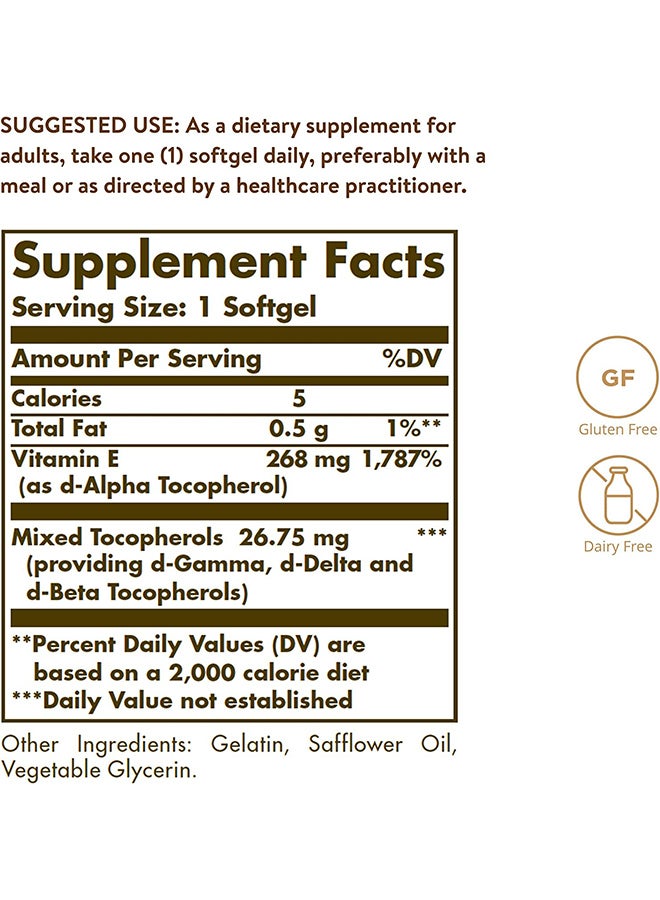 Solgar - Naturally Sourced Vitamin E 268 mg (400 IU) 100 Softgels - Image 1