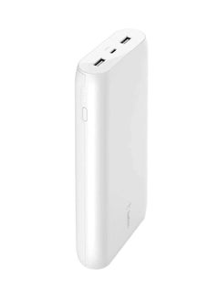 belkin 20000 mAh BoostCharge USB C Powerbank- 30W PD Fast Charger w/ USB-C And USB Ports, Chargers For Macbook Pro/iPad Pro 11/12.9 Inch/ iPhone 15/14 Or Older, Google, Samsung, Huawei White  - Image 1
