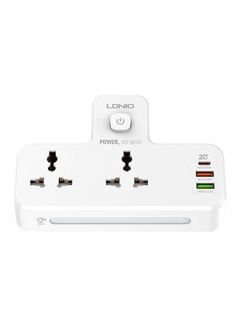 وصلة مقابس بمنافذ متعددة، منفذي USB ومنفذ PD أبيض 155x105x73مم