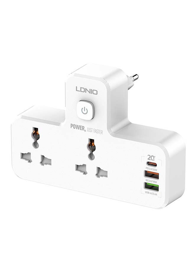 LDNIO - Multi Plug Extension Sockets with 2 USB With PD PORT White 155x105x73mm - Image 1
