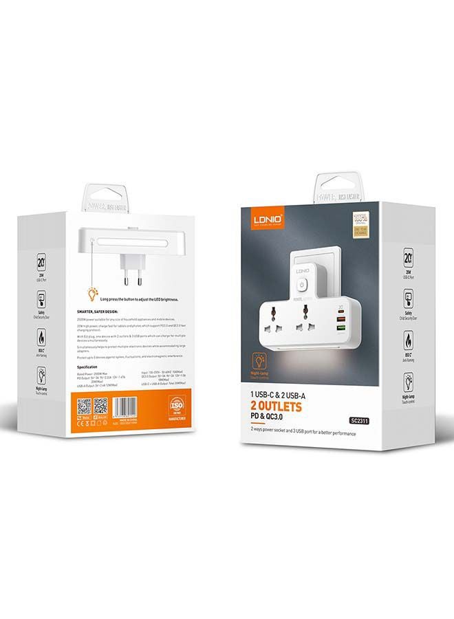 LDNIO - Multi Plug Extension Sockets with 2 USB With PD PORT White 155x105x73mm - Image 1