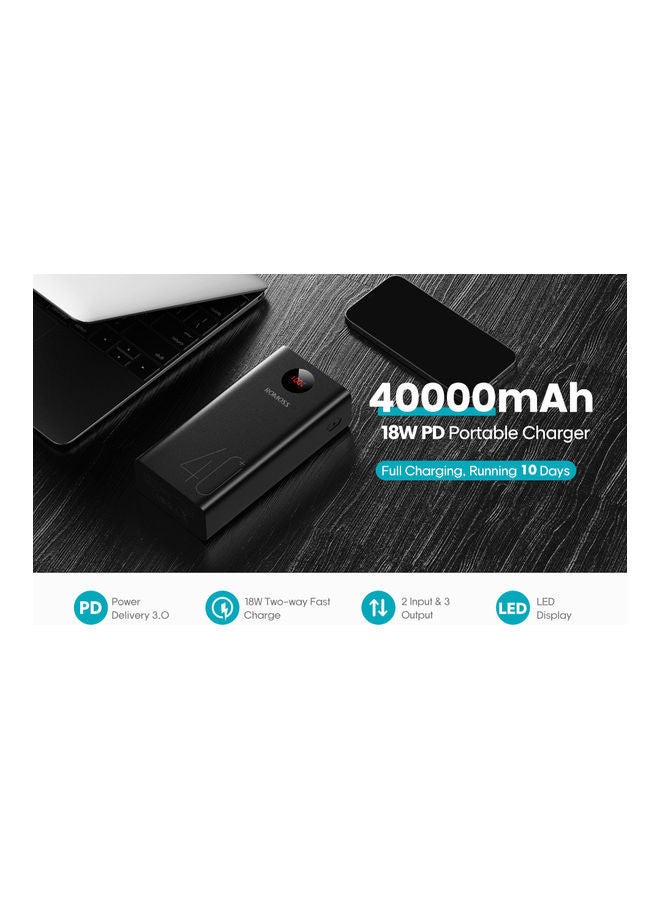 روموس - شاحن باور بنك محمول USB-C سريع الشحن بتقنية PD 40000 mAh أسود - Image 1