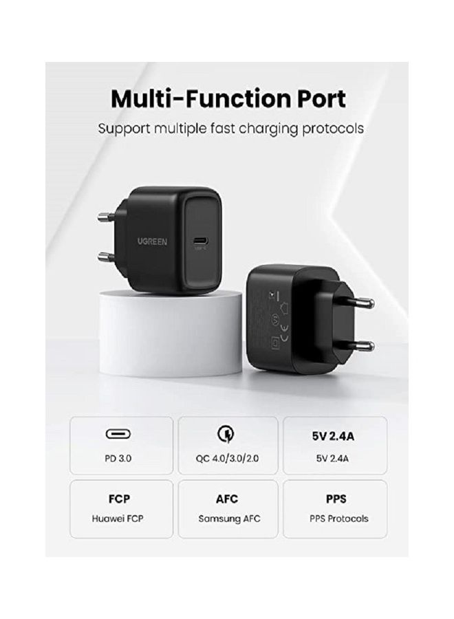 25W PD Fast Charger With Type-C Cable 2M Black