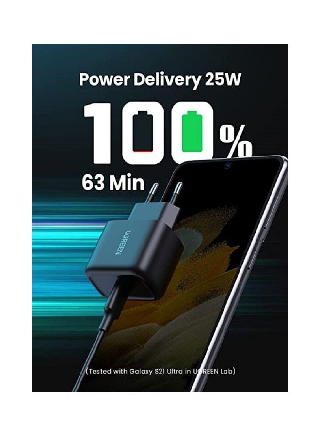 25W PD Fast Charger With Type-C Cable 2M Black