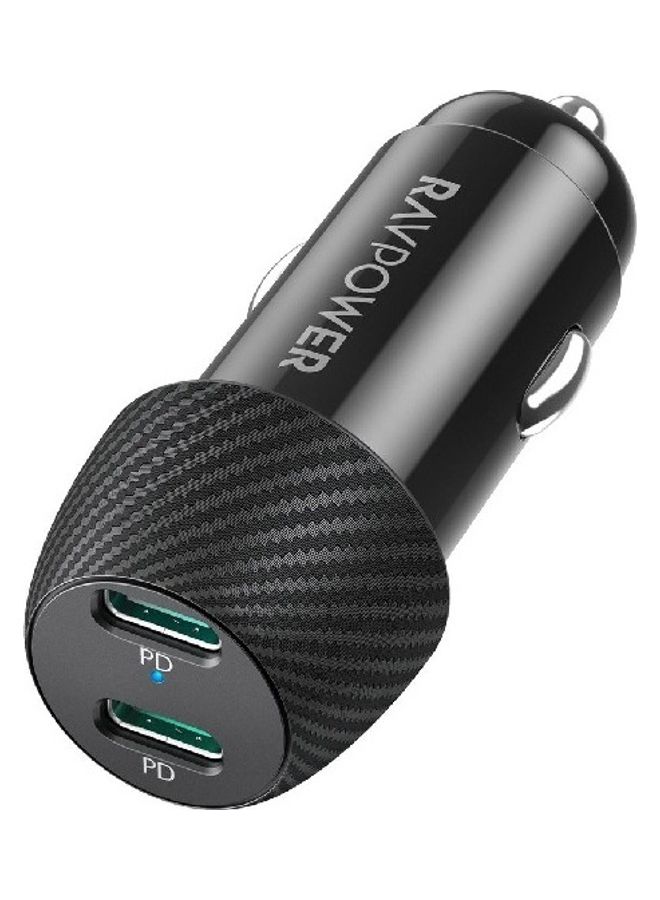 Dual TYPE-C Port 50W Fast Car Charger Black