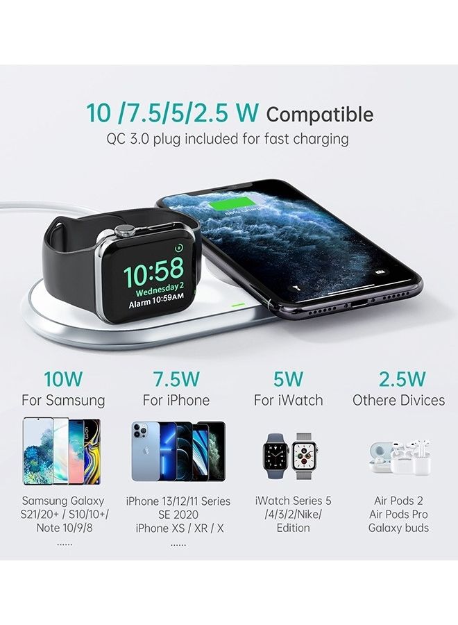 CHOETECH - 15W 2 in 1 Fast Wireless Charger with Stand for Apple iPhone 14 13 12 11 Pro Max/Pro/Mini Apple Watch 7/6/5/4/3/2 & AirPods Pro/2 & Qi Enable Smart Phone White - Image 1