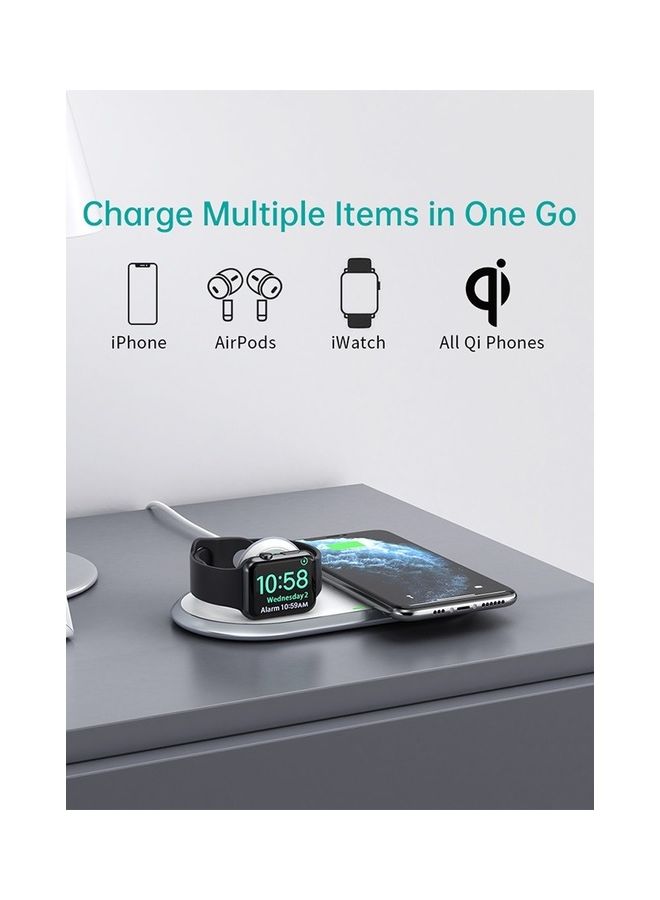 CHOETECH - 15W 2 in 1 Fast Wireless Charger with Stand for Apple iPhone 14 13 12 11 Pro Max/Pro/Mini Apple Watch 7/6/5/4/3/2 & AirPods Pro/2 & Qi Enable Smart Phone White - Image 1