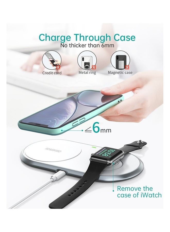 CHOETECH - 15W 2 in 1 Fast Wireless Charger with Stand for Apple iPhone 14 13 12 11 Pro Max/Pro/Mini Apple Watch 7/6/5/4/3/2 & AirPods Pro/2 & Qi Enable Smart Phone White - Image 1