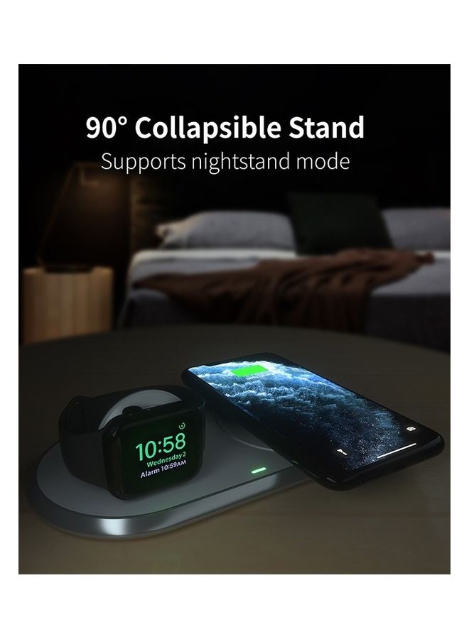 CHOETECH - 15W 2 in 1 Fast Wireless Charger with Stand for Apple iPhone 14 13 12 11 Pro Max/Pro/Mini Apple Watch 7/6/5/4/3/2 & AirPods Pro/2 & Qi Enable Smart Phone White - Image 1