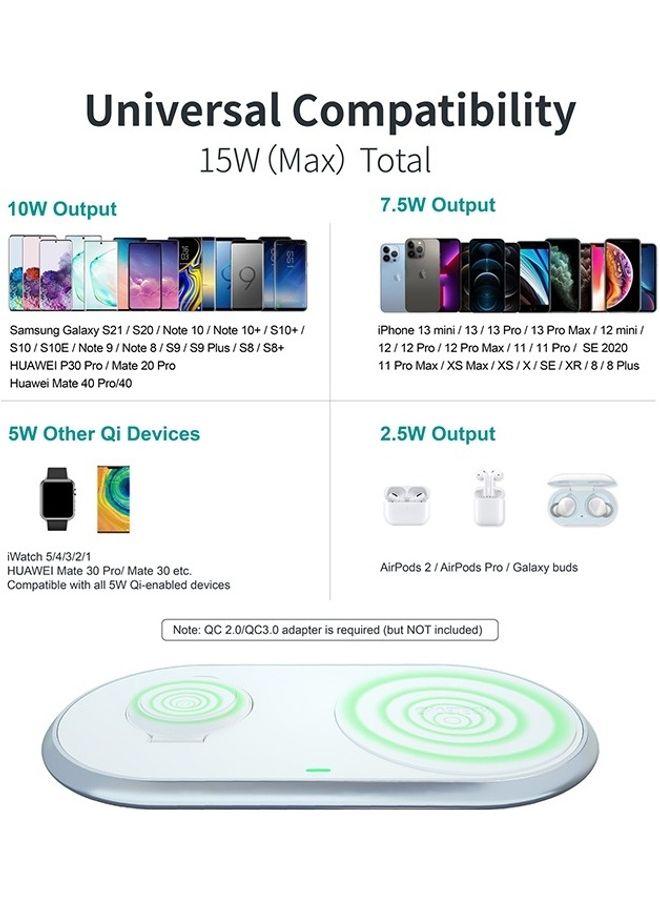CHOETECH - 15W 2 in 1 Fast Wireless Charger with Stand for Apple iPhone 14 13 12 11 Pro Max/Pro/Mini Apple Watch 7/6/5/4/3/2 & AirPods Pro/2 & Qi Enable Smart Phone White - Image 1