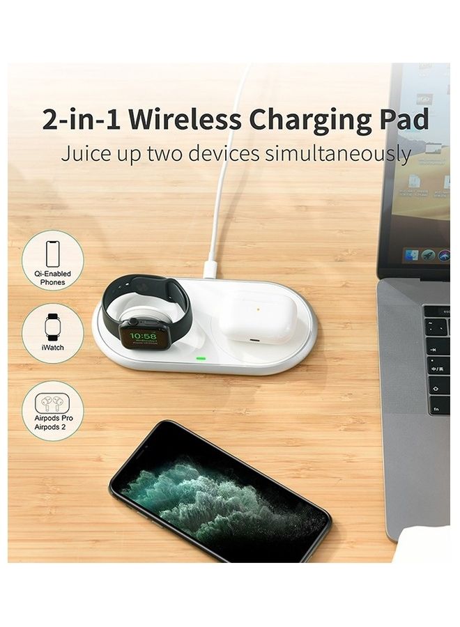 CHOETECH - 15W 2 in 1 Fast Wireless Charger with Stand for Apple iPhone 14 13 12 11 Pro Max/Pro/Mini Apple Watch 7/6/5/4/3/2 & AirPods Pro/2 & Qi Enable Smart Phone White - Image 1