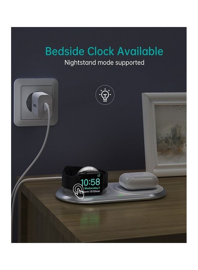 CHOETECH - 15W 2 in 1 Fast Wireless Charger with Stand for Apple iPhone 14 13 12 11 Pro Max/Pro/Mini Apple Watch 7/6/5/4/3/2 & AirPods Pro/2 & Qi Enable Smart Phone White - Image 1