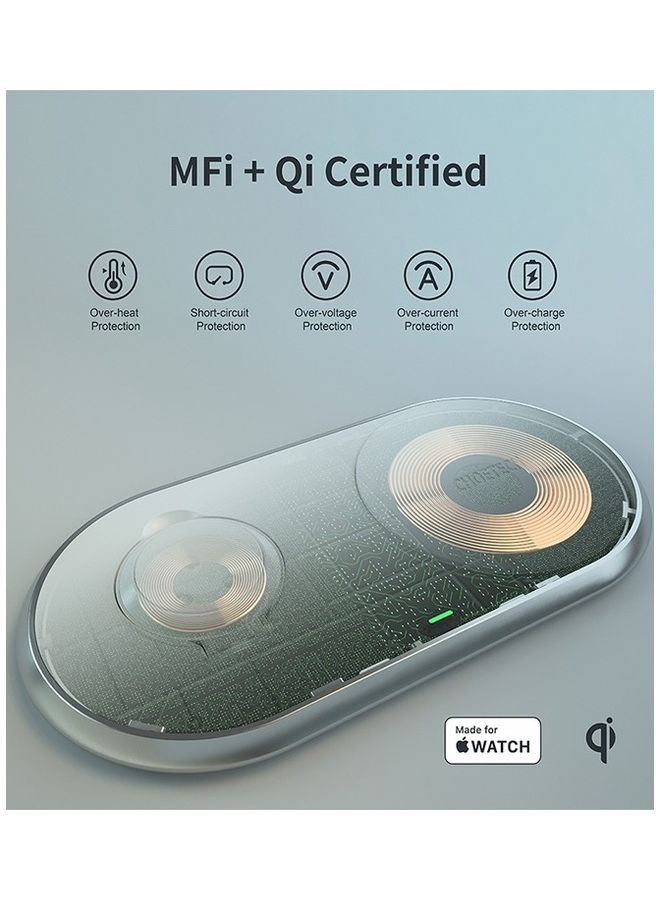 CHOETECH - 15W 2 in 1 Fast Wireless Charger with Stand for Apple iPhone 14 13 12 11 Pro Max/Pro/Mini Apple Watch 7/6/5/4/3/2 & AirPods Pro/2 & Qi Enable Smart Phone White - Image 1