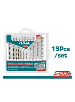 TOTAL 19 Piece Drill Bits & Screwdriver Bits Set Teal / Grey 