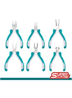 TOTAL 6 Piece Mini Pliers Set Teal / Grey 4.5inch 