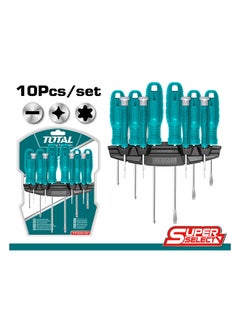 TOTAL 10 Pcs Screwdriver And Precision Screwdriver Set Teal / Grey 