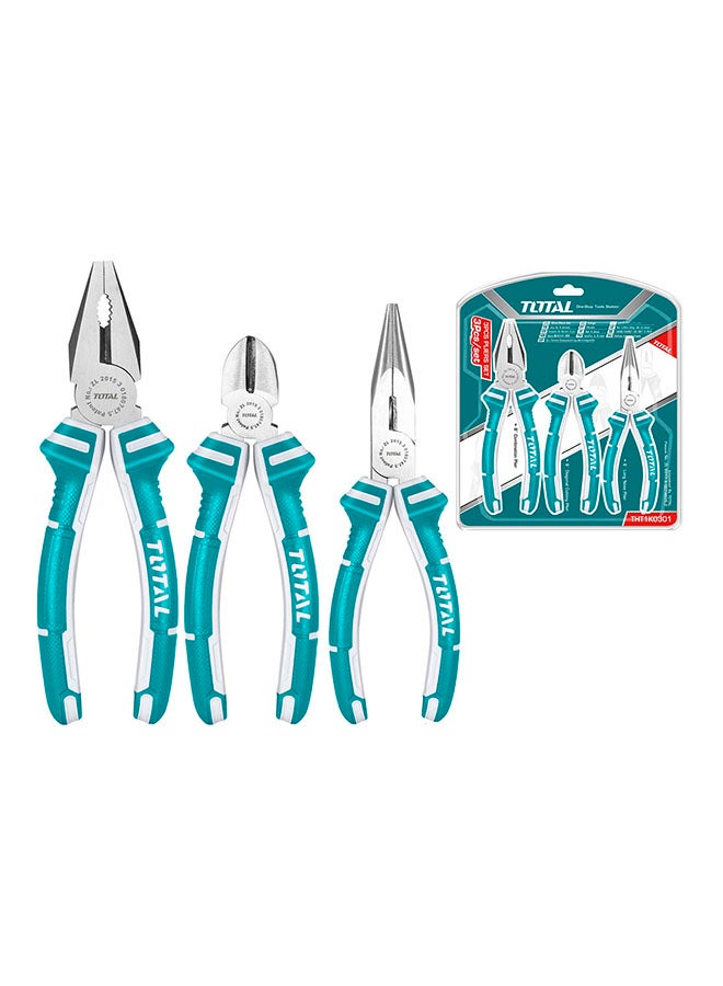 TOTAL 3 Piece Pliers Set Teal / Grey 