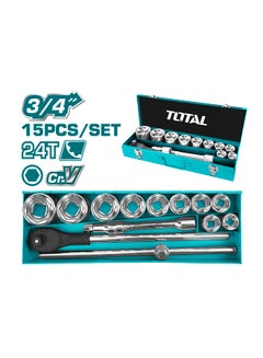 TOTAL 15 Piece 3/4" Socket Set Teal / Grey 