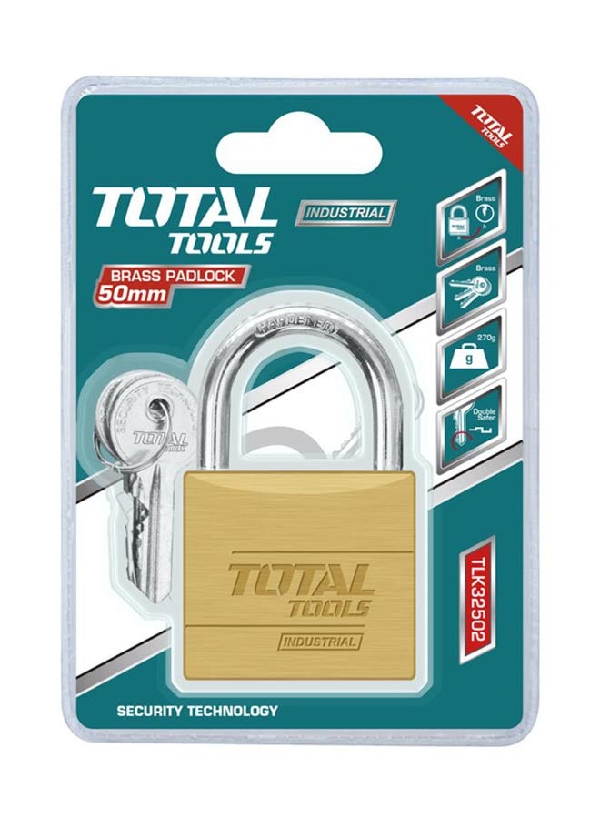 TOTAL Heavy Duty Brass Padlock Teal / Grey 50mm 