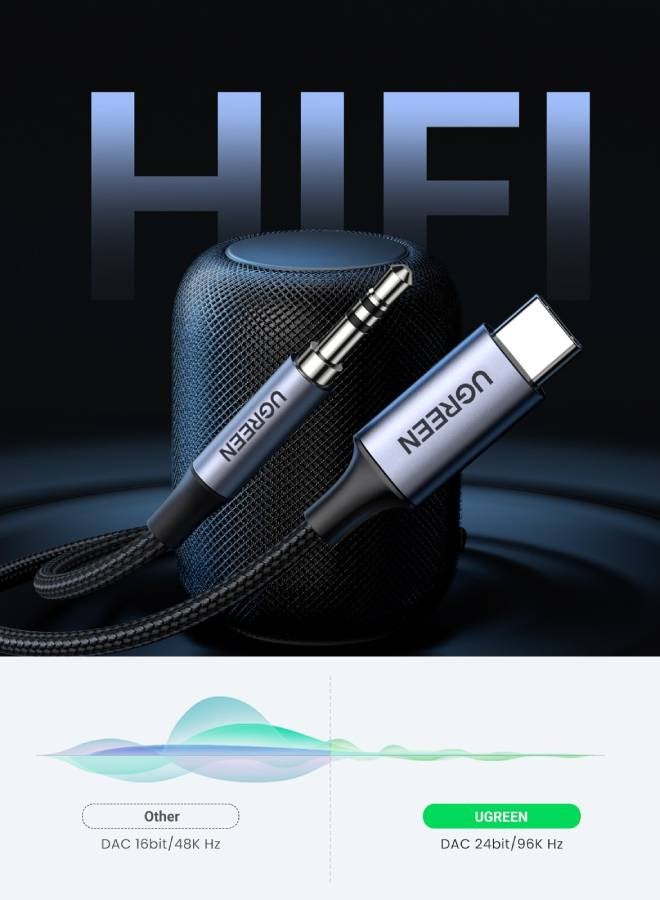 Ugreen - USB C Male to 3.5mm Audio Cable with DAC Chip 1M Headphone Adapter Audio Male Jack Plug Cable Car Stereo Adapter for iPad Pro 2021 Air 4 Samsung S21 Note20 Pixel 5 Black - Image 1