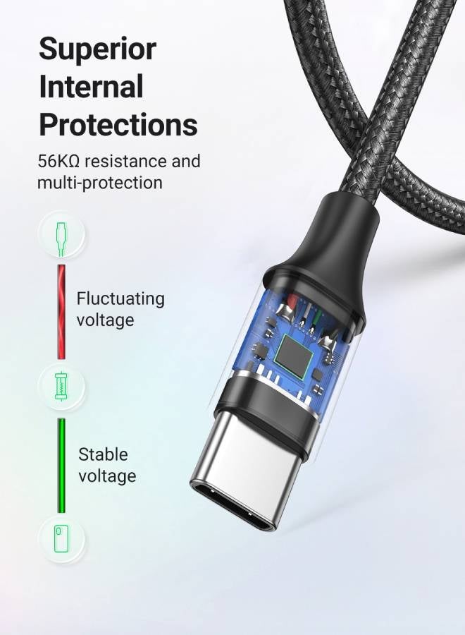 Ugreen - USB C Cable A to Type Data Cord Premium Nylon Braided Compatible For Samsung Galaxy, MacBook Pro, Nintendo Switch, Huawei MateBook X Pro iPad Mini 6 1M Black - Image 1