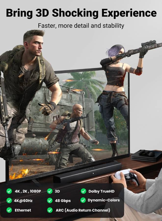 يو جرين - كابل فيديو HDMI 2.0 مضفر بشريحة 1M بسرعة نقل عالية 18 جيجابت في الثانية وبجودة 4K عند تردد 60 هرتز من HDMI إلى HDMI بدقة فائقة الوضوح وبتصميم ثلاثي الأبعاد متوافق مع أجهزة ماك بوك برو وأجهزة التلفزيون بدقة فائقة الوضوح وأجهزة نينتندو سويتش وإكس بوكس وبلايستيشن 5/4 وأجهزة اللابتوب - بطول 1 متر أسود - Image 1