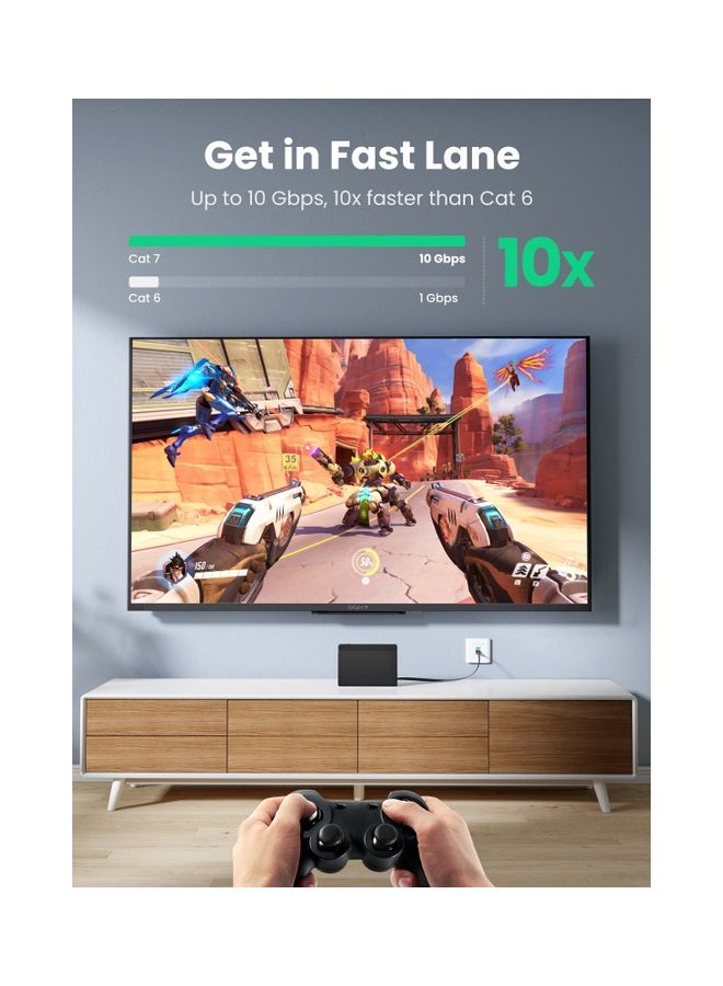 Ugreen - UGREEN Cat 7 Ethernet Cable Cat7 High Speed Flat Gigabit RJ45 LAN Cable 10Gbps Shielded Internet Network Patch Cord Compatible for Gaming PS5 PS4 PS3 Xbox PC Laptop Modem Router Computer-5M Black - Image 1