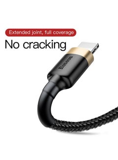 بيسوس كابل شحن USB إلى Lightning كافول من النايلون المضفر عالي الكثافة للشحن السريع متوافق مع هواتف آيفون 13 و12 و11 برو ماكس وميني وXS وX و8 و7 و6 و5 وSE وآي باد (بطول 3 أمتار) ذهبي/ أسود  - Image 2