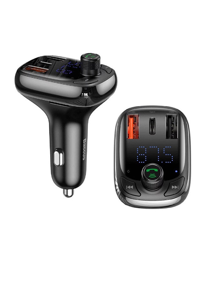 Baseus - Bluetooth FM Transmitter Car MP3 Player Handsfree Wireless Radio Audio Adapter with USB Disk/SD Card - Quick Charger 4.0 CCTM-B01 Black - Image 1