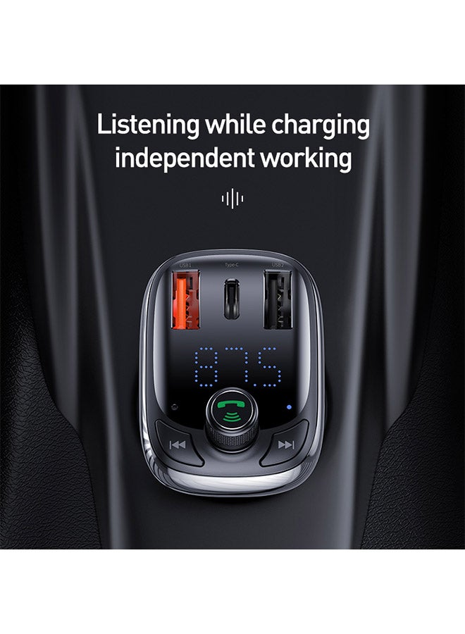 Baseus - Bluetooth FM Transmitter Car MP3 Player Handsfree Wireless Radio Audio Adapter with USB Disk/SD Card - Quick Charger 4.0 CCTM-B01 Black - Image 1