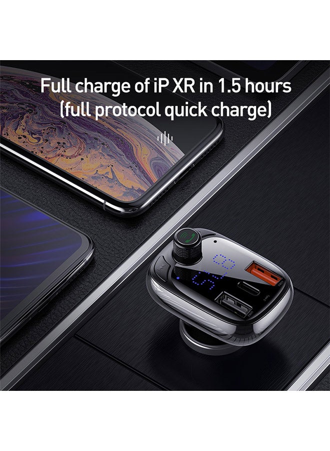 Baseus - Bluetooth FM Transmitter Car MP3 Player Handsfree Wireless Radio Audio Adapter with USB Disk/SD Card - Quick Charger 4.0 CCTM-B01 Black - Image 1