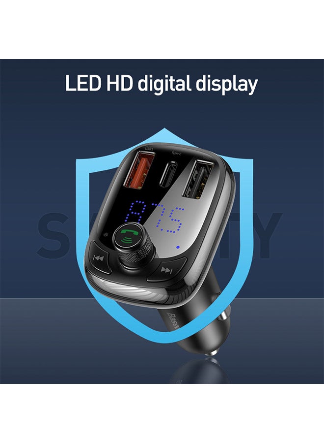 Baseus - Bluetooth FM Transmitter Car MP3 Player Handsfree Wireless Radio Audio Adapter with USB Disk/SD Card - Quick Charger 4.0 CCTM-B01 Black - Image 1