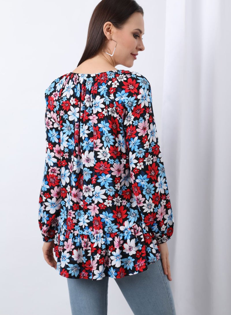 OFFROAD - Floral Printed Fashion Top Multicolour - Image 1