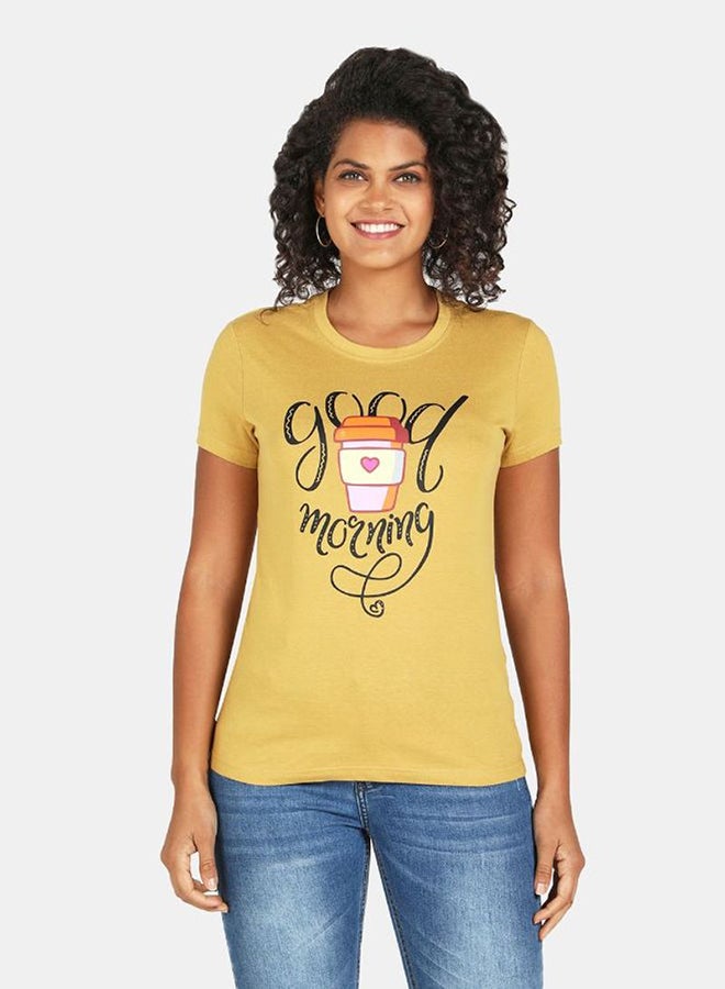 DRIP Graphic Printed Crew Neck T-Shirt Curry - Image 1