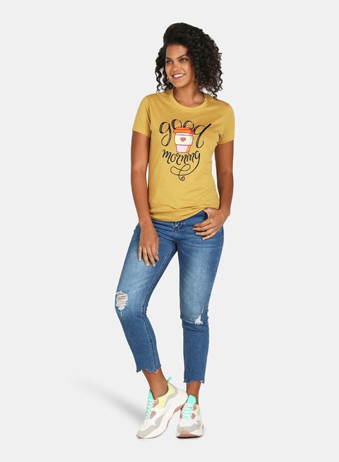 DRIP Graphic Printed Crew Neck T-Shirt Curry - Image 3