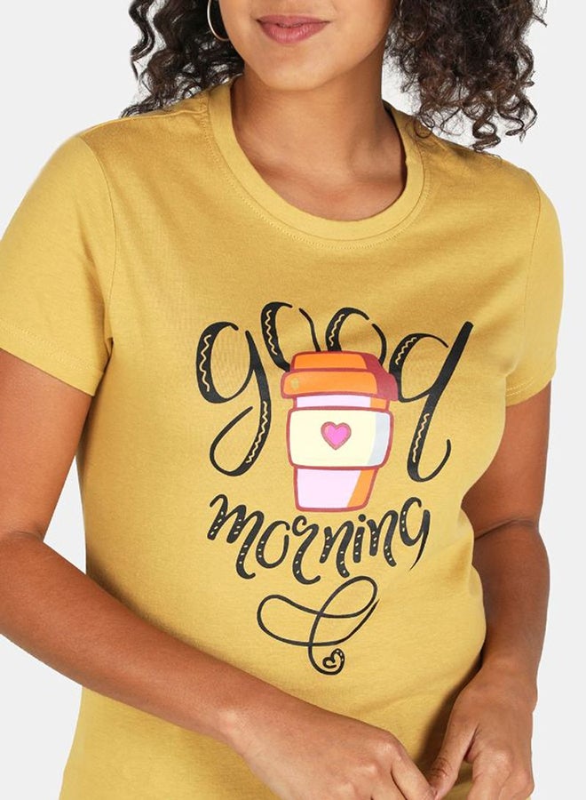 DRIP Graphic Printed Crew Neck T-Shirt Curry - Image 4
