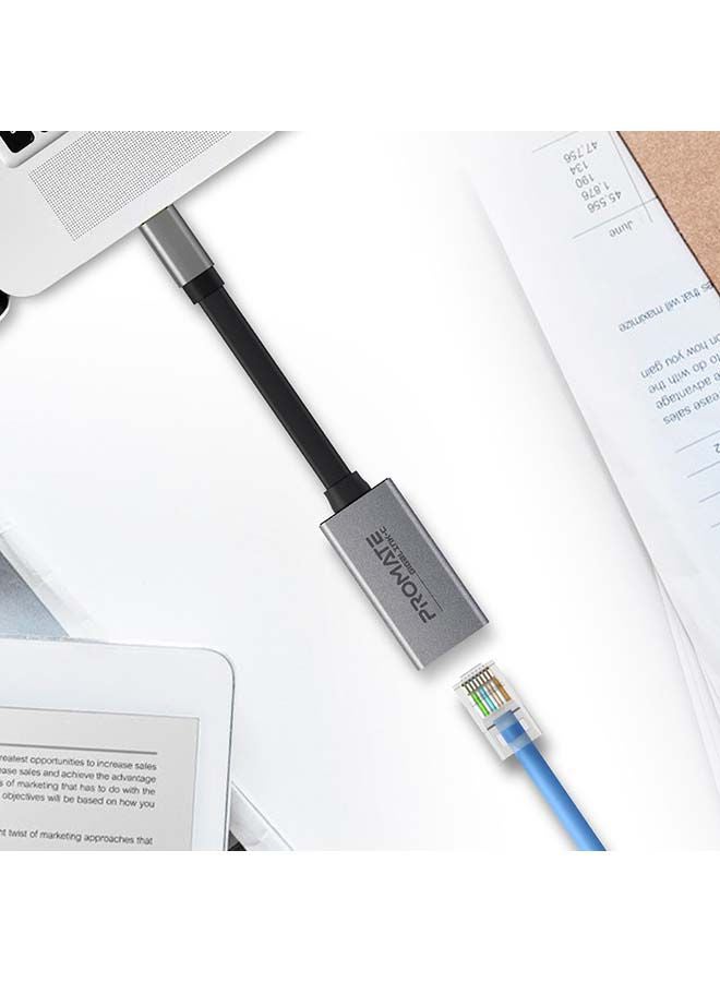 PROMATE - USB-C to Ethernet Adapter, Aluminium High-Speed USB Type-C to 1Gbps RJ45 Gigabit Ethernet LAN Network Adapter for MacBook Pro, MacBook Air, Surface book, Chromebook, XPS, Samsung S10, S10+, GigaLink-C  Grey Black - Image 1