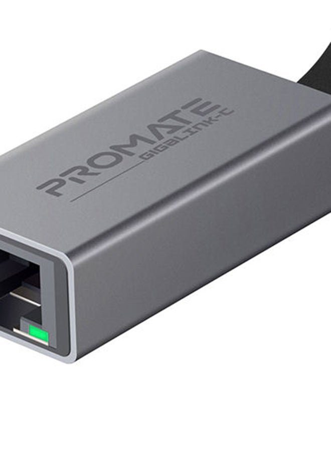 PROMATE - USB-C to Ethernet Adapter, Aluminium High-Speed USB Type-C to 1Gbps RJ45 Gigabit Ethernet LAN Network Adapter for MacBook Pro, MacBook Air, Surface book, Chromebook, XPS, Samsung S10, S10+, GigaLink-C  Grey Black - Image 1