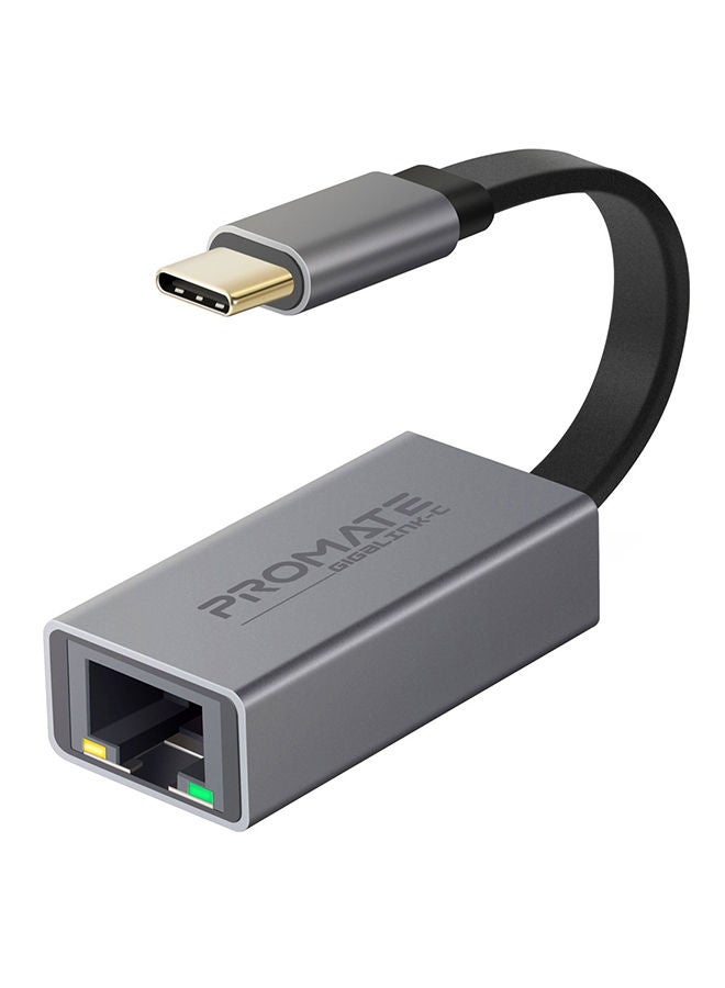 PROMATE - USB-C to Ethernet Adapter, Aluminium High-Speed USB Type-C to 1Gbps RJ45 Gigabit Ethernet LAN Network Adapter for MacBook Pro, MacBook Air, Surface book, Chromebook, XPS, Samsung S10, S10+, GigaLink-C  Grey Black - Image 1