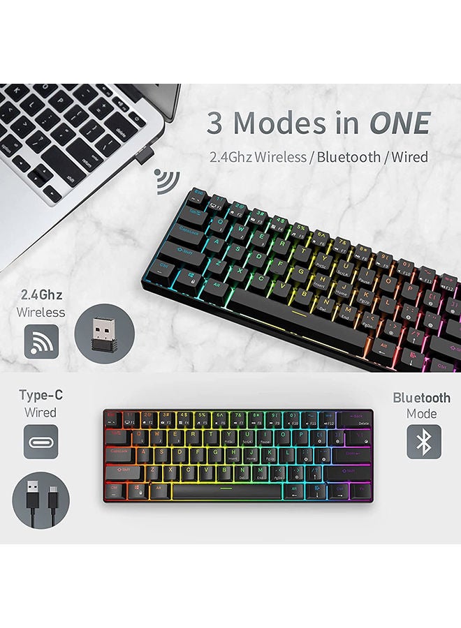 Royal Kludge - RK61 Three Mode 2.4Ghz Wireless/Bluetooth/Wired 60% Mechanical Keyboard, 61 Keys RGB Brown Switch Gaming Keyboard With Software For Win/Mac Black - Image 1